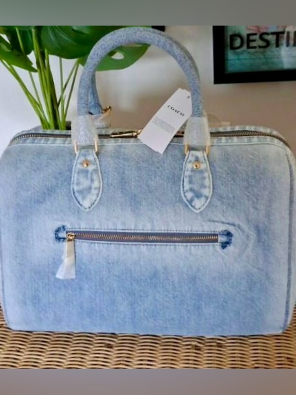 COACH LRG ROWAN DENIM SATCHEL + MATCHING WRISTLET BOTH NWT WITH CHARMS - Picture 10 of 15